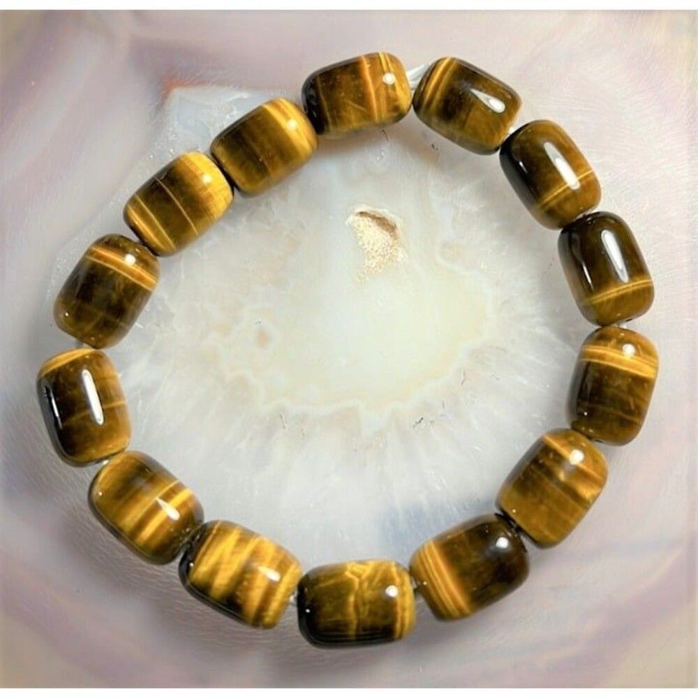Tiger Eye Barrel Bead Bracelet - 10 x 14mm beads